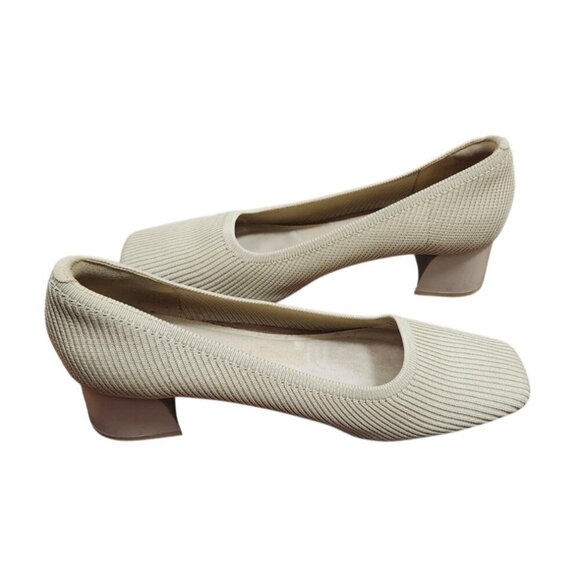 VIVAIA Square Toe Chunky Heel Pumps Beige Knit Eco Shoes EU 39.5 Women - Picture 3 of 16